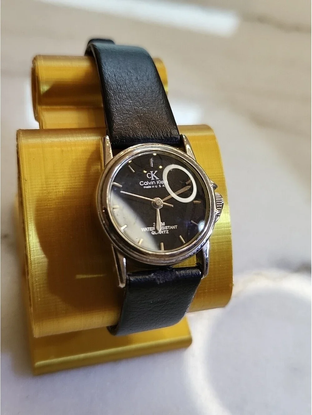 Calvin Klein Quartz Silver Tone St.Steel Ladies Watch Black Dial Leather Working